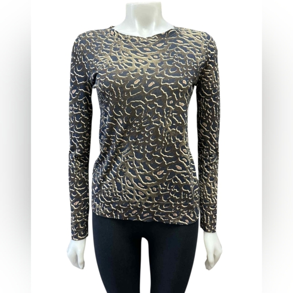 Tory Burch Long Sleeve 100% Pima Cotton Brown Animal Print Size XS - Picture 1 of 9